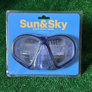 Sun & Sky Adult Swim Mask - Navy & Grey - Shatterproof Lens Extra Wide View NEW